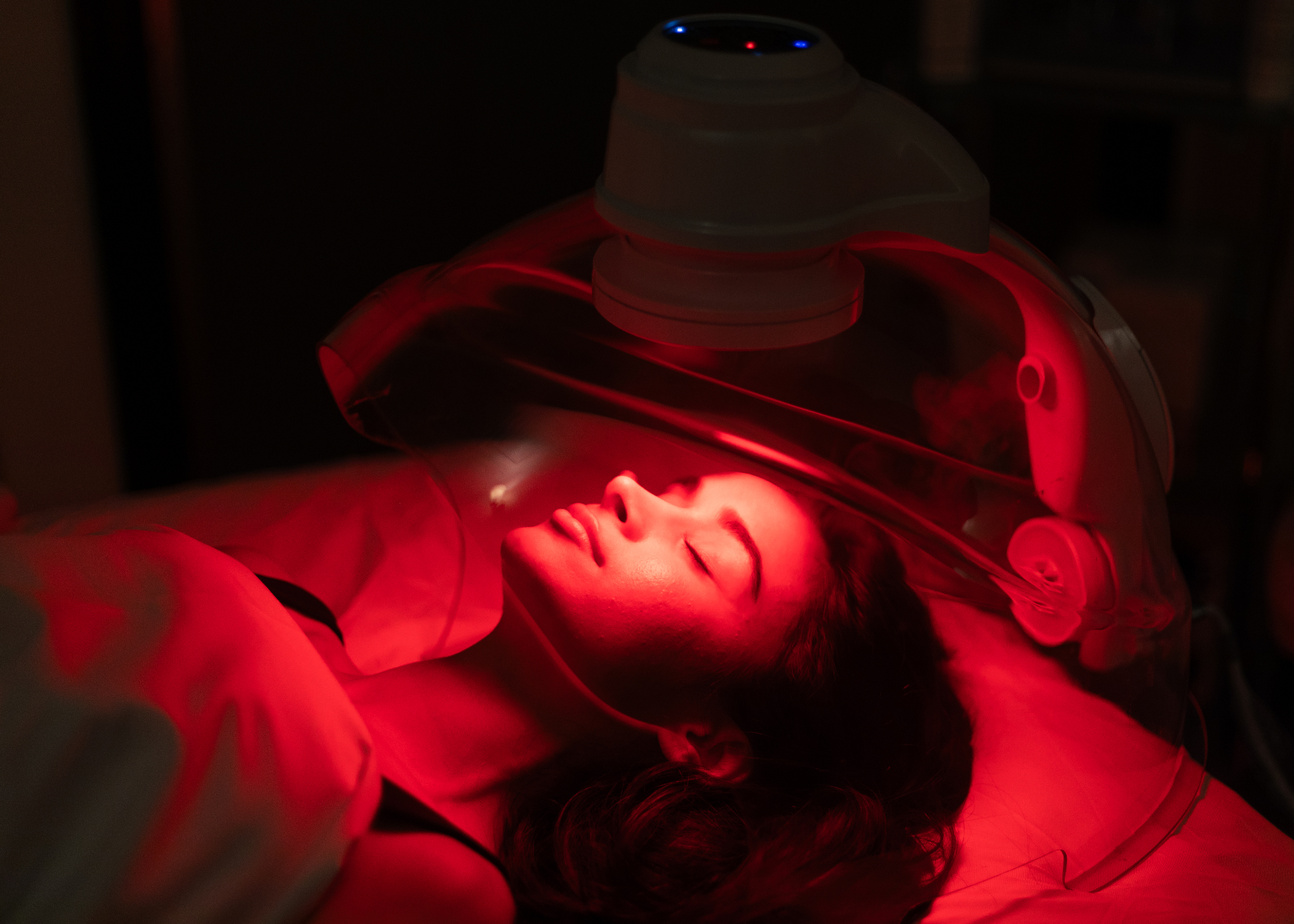 Red LED light therapy close-up at HBL Spa